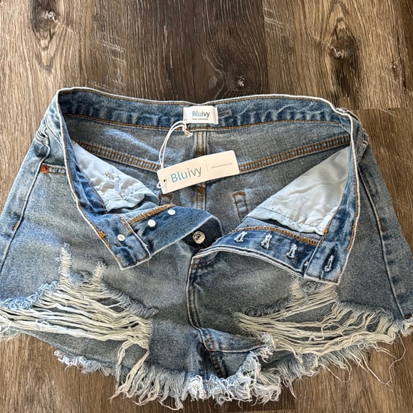 Bluivy Blue Jean Shorts Distressed Frayed Hem - Picture 3 of 3